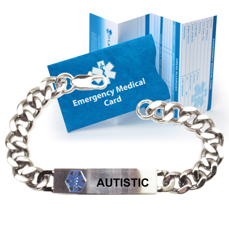 Preengraved “AUTISTIC” traditional curb link medical alert bracelet