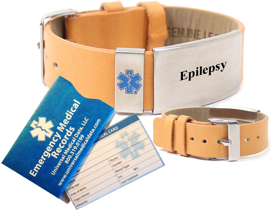 Preengraved “EPILEPSY” TAN LEATHER Medical Alert Bracelet. Choose From