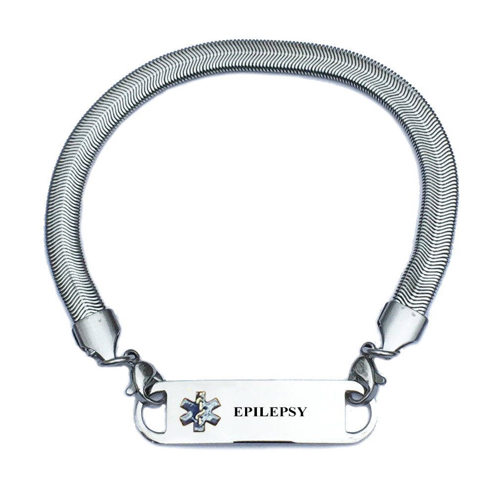Preengraved “EPILEPSY” stainless steel chevron pattern medical alert