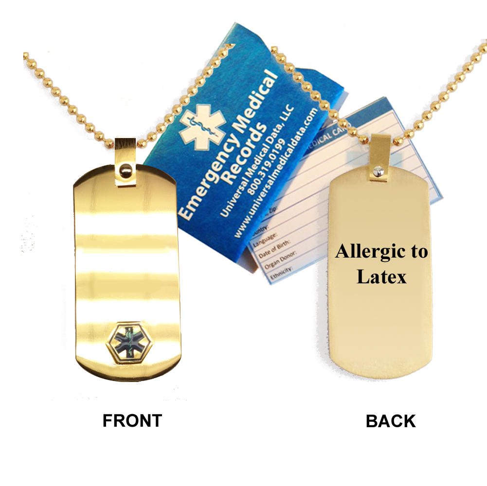 ALLERGIC TO LATEX Anodized Titanium Medical Alert Dog Tag