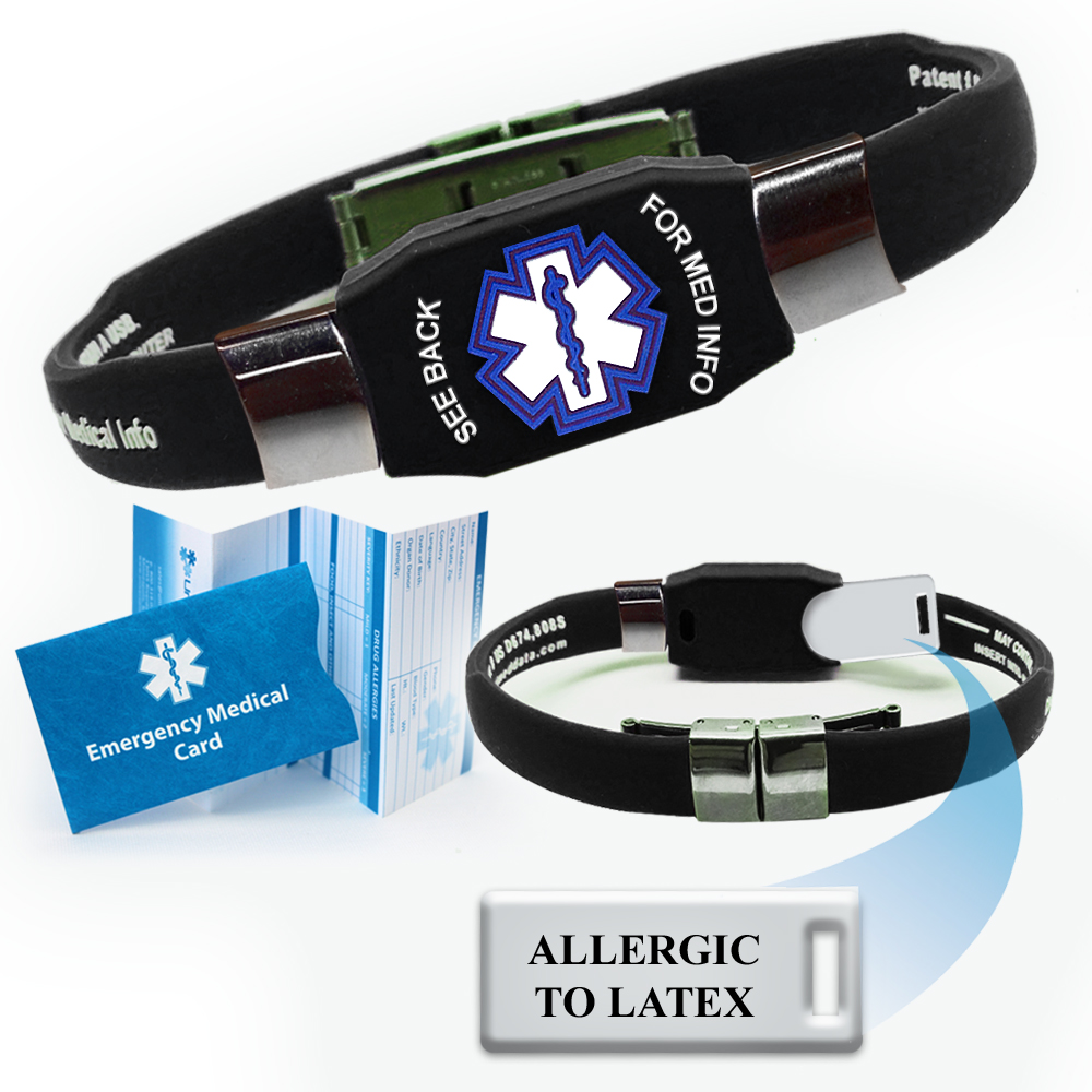 Preengraved “ALLERGIC TO LATEX” ELITE Medical Alert Bracelet. Choose From a Variety of 4 Colors