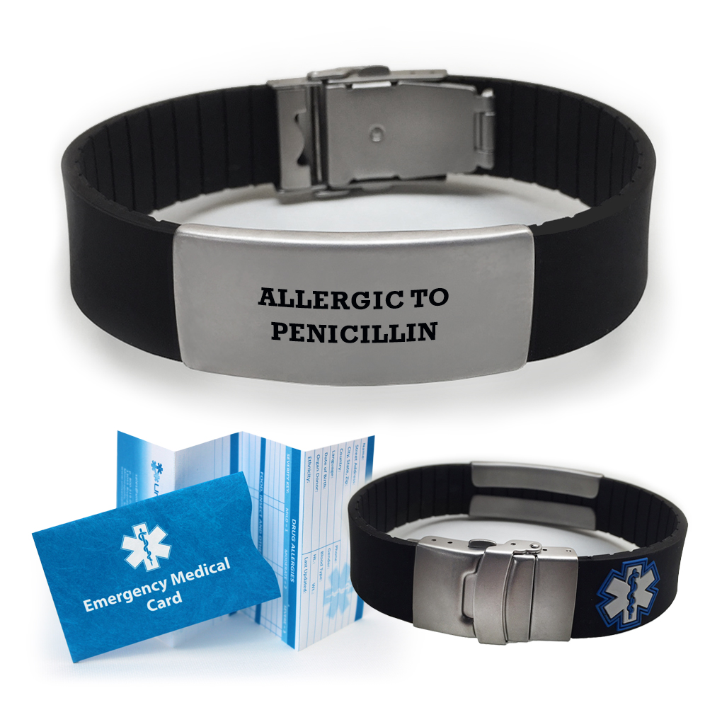 Preengraved “ALLERGIC TO PENICILLIN” SPORT Medical Alert Bracelet