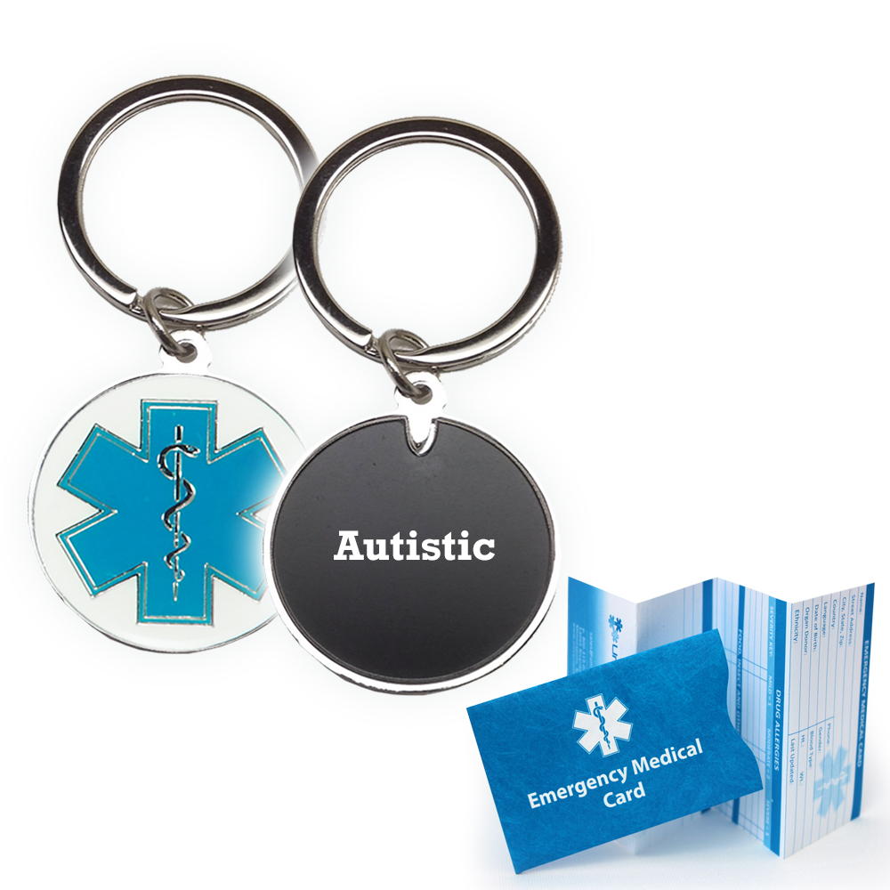 Preengraved “AUTISTIC” Cloisonne’ Medical Alert Key Chain Universal