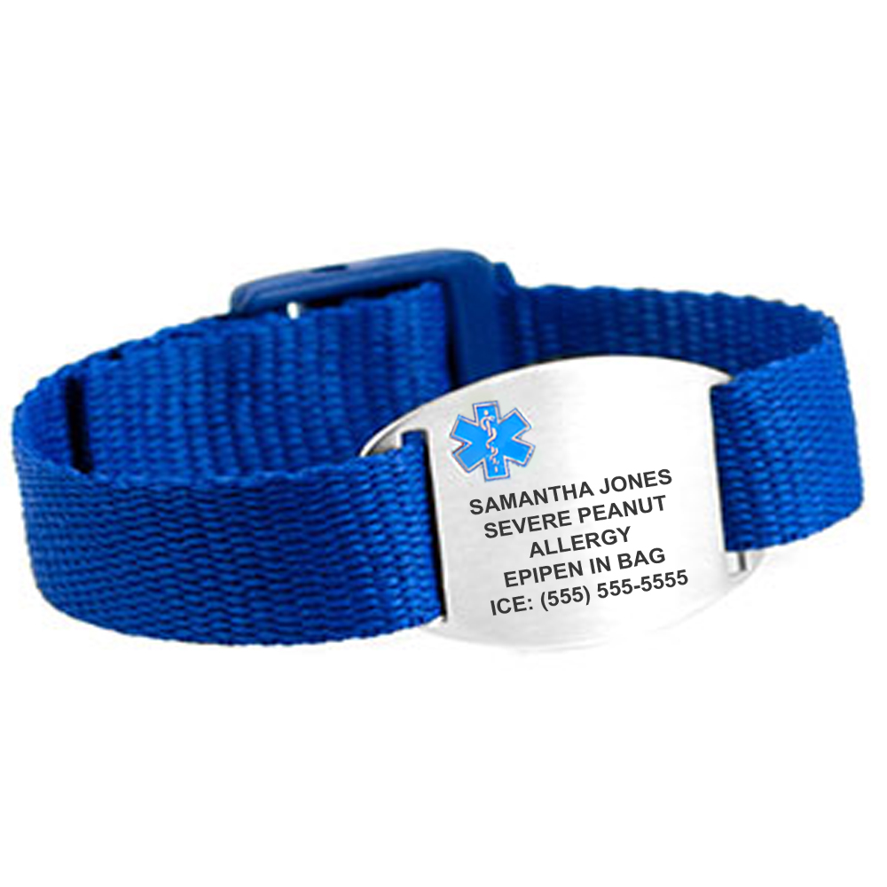 Blue Pattern Medical Alert ID For Children. Custom Engraved! Fits Wrist