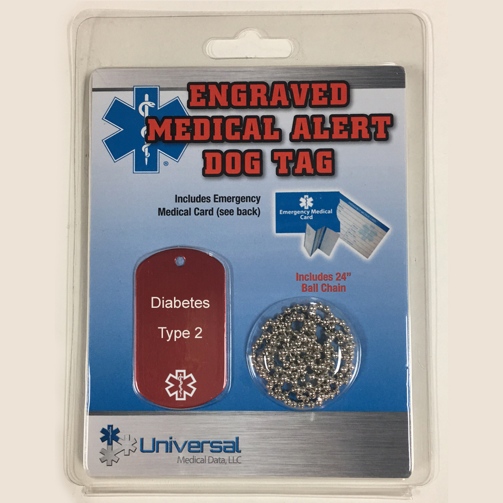 Preengraved “DIABETES TYPE 2” Anodized Aluminum Medical Alert Dog Tag