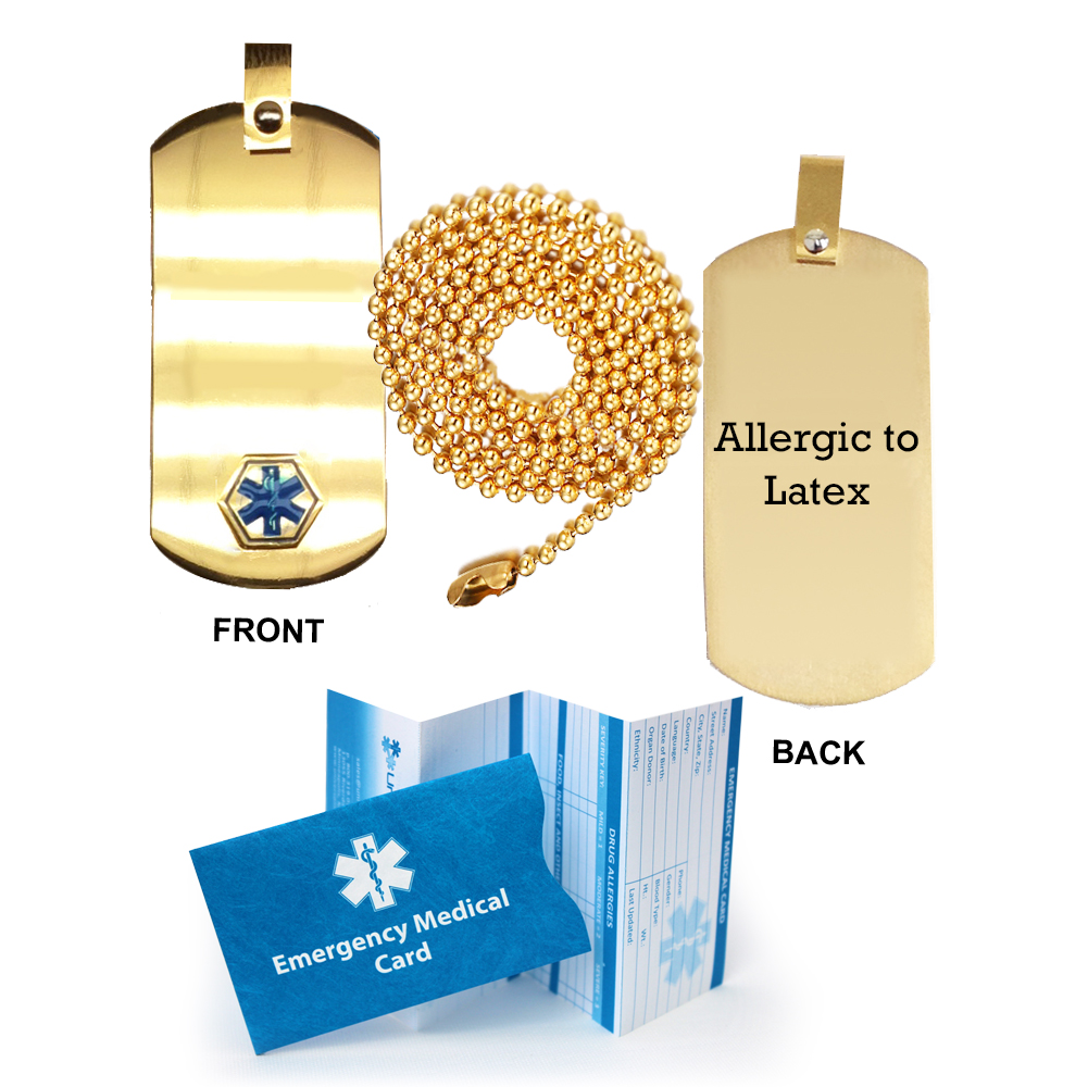 Preengraved “ALLERGIC TO LATEX” Anodized Titanium Medical Alert Dog