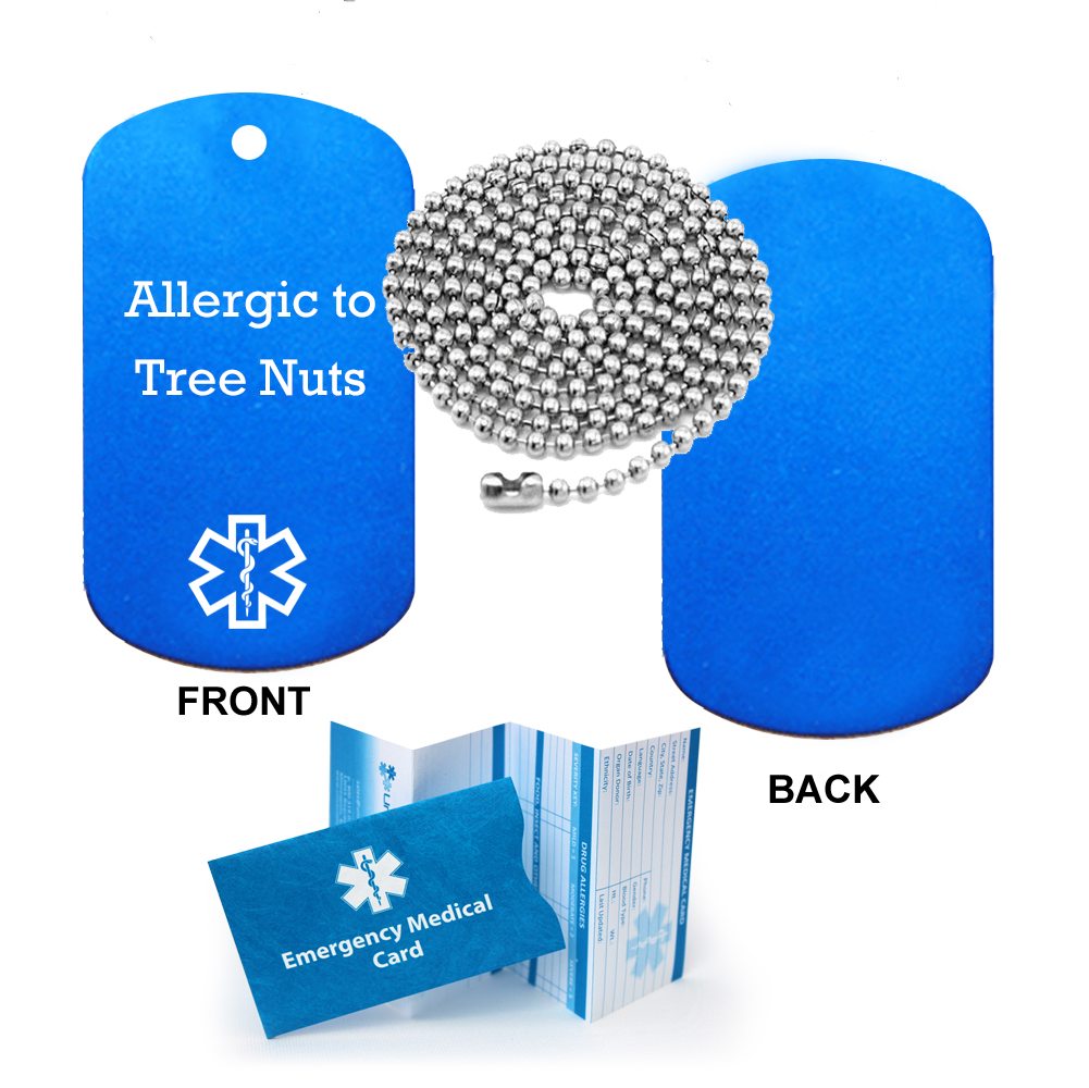 Preengraved “ALLERGIC TO TREE NUTS” Anodized Aluminum Medical Alert