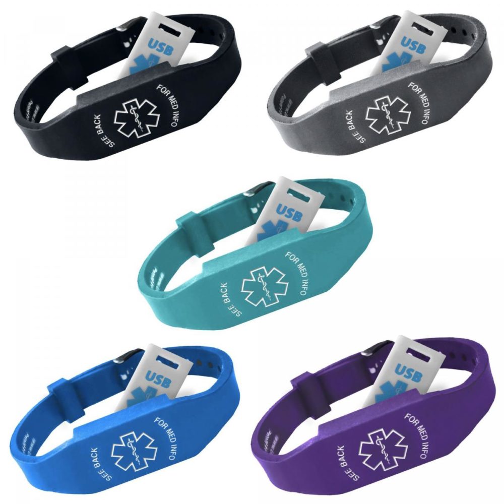 USB Medical Alert Bracelet Waterproof Hypoallergenic Silicone Wristband