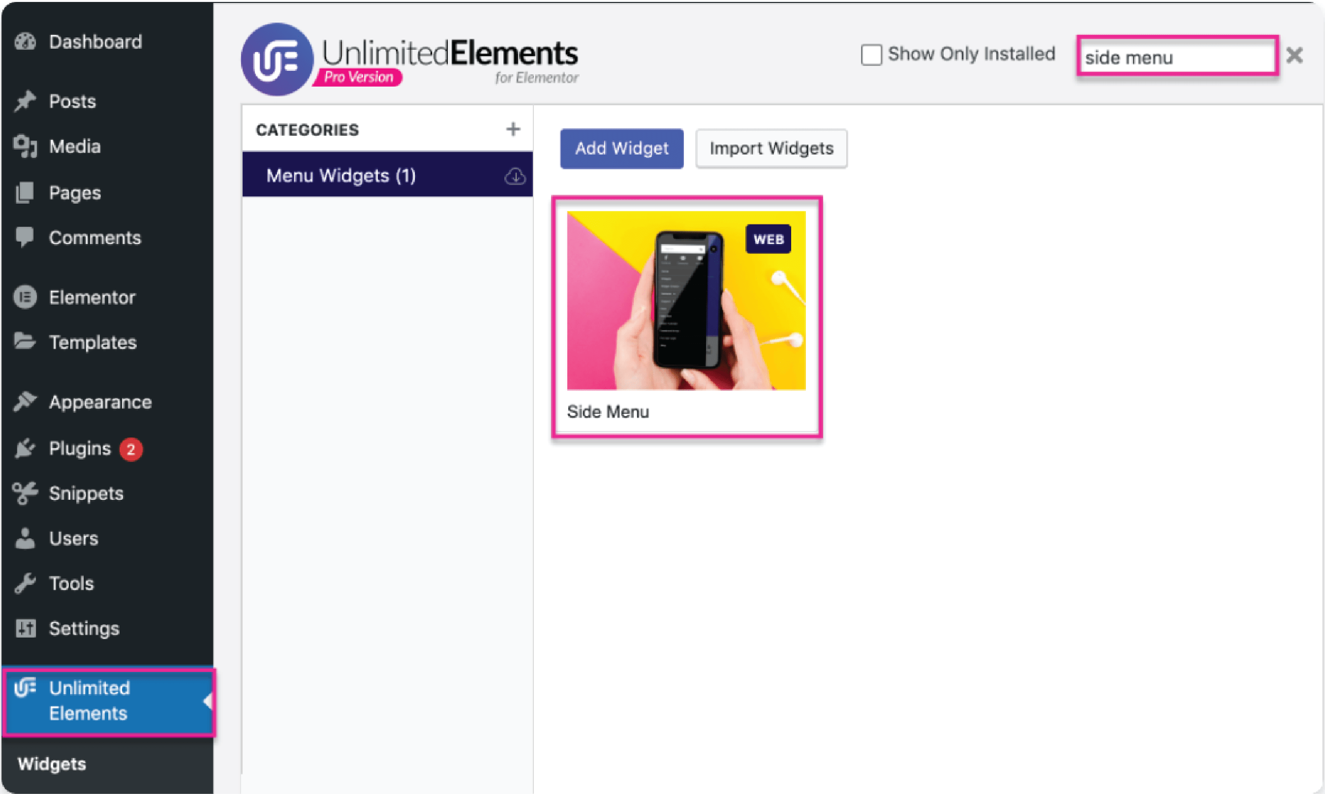 Side Menu Unlimited Elements for Elementor