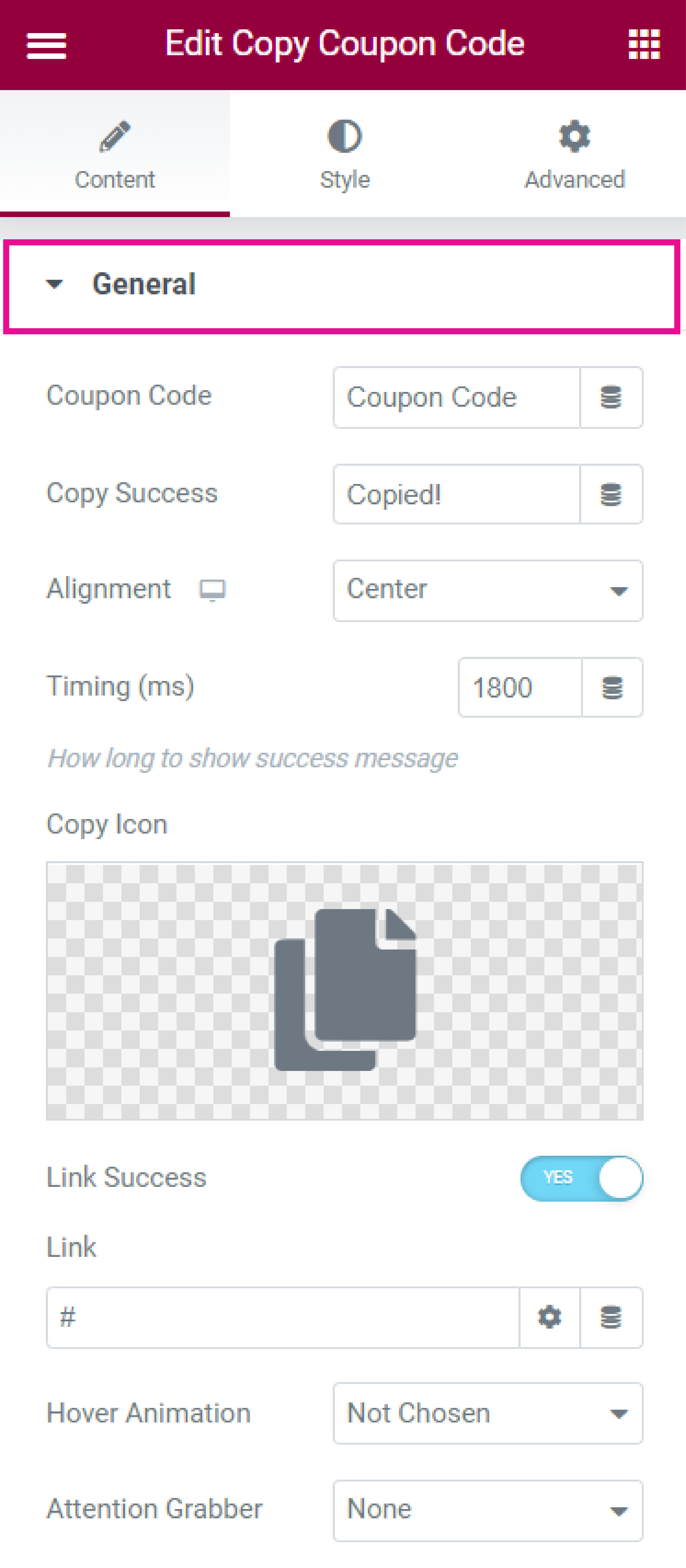 Copy Coupon Code Unlimited Elements for Elementor