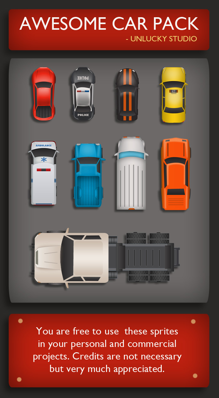 Free Top Down Car Sprites by Unlucky Studio