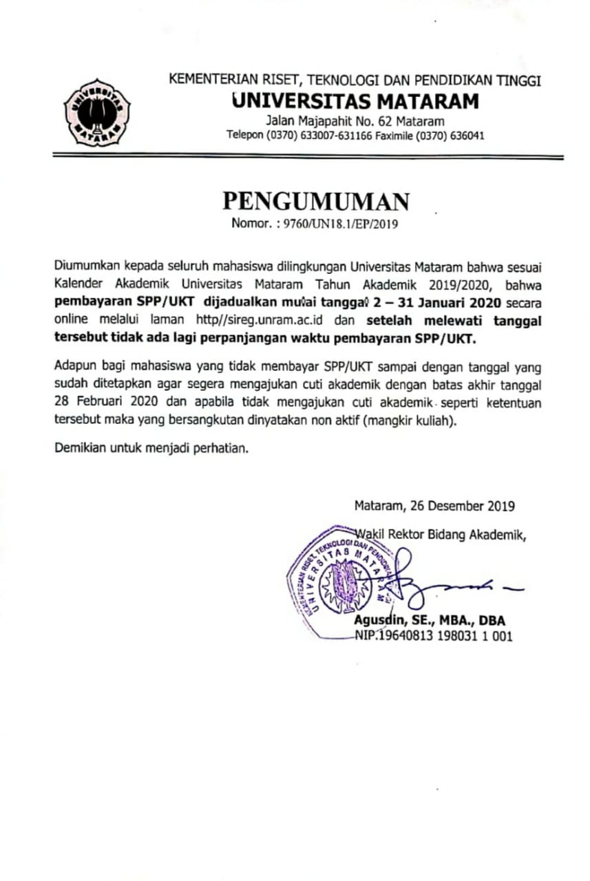 Pembayaran Spp Ukt Universitas Mataram