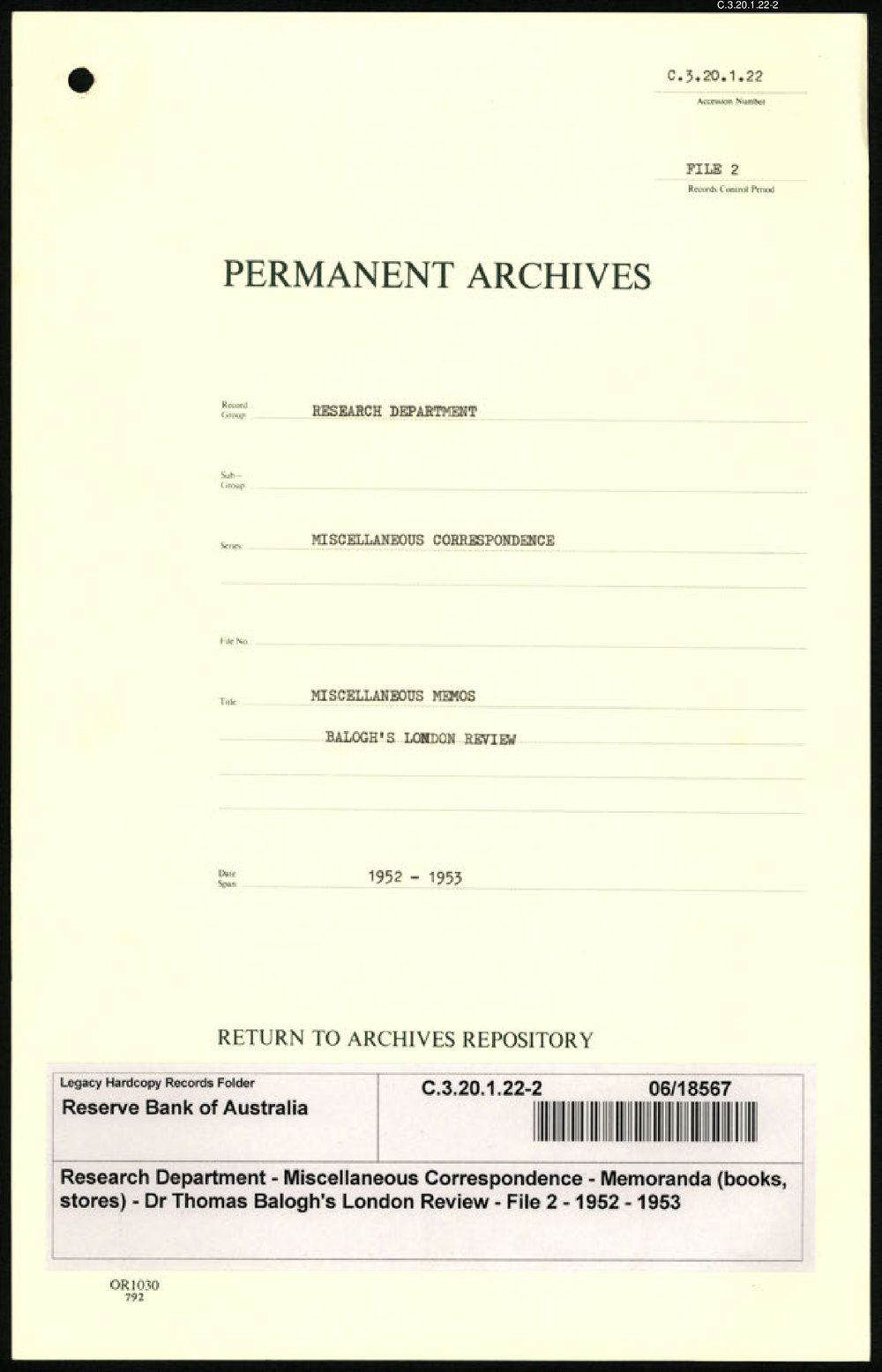 Research Department Miscellaneous Correspondence Memoranda (books