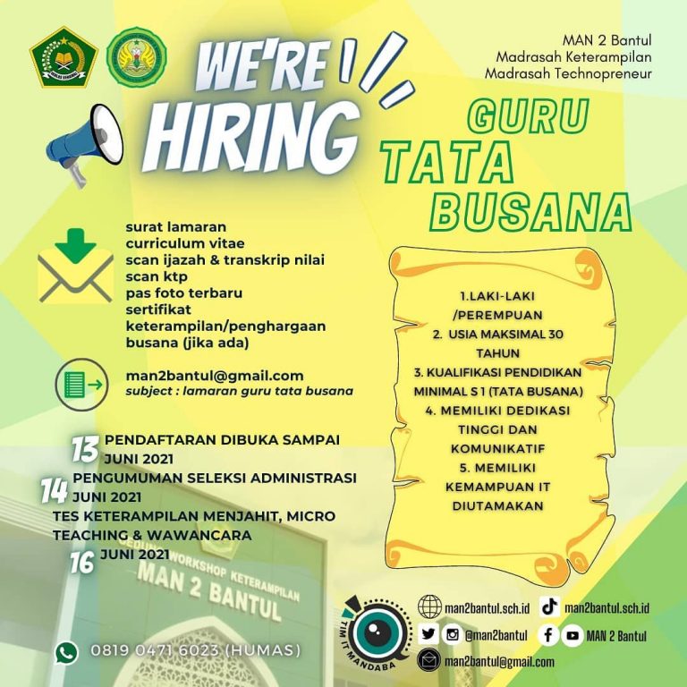 Lowongan Guru MAN 2 Bantul UNY COMMUNITY
