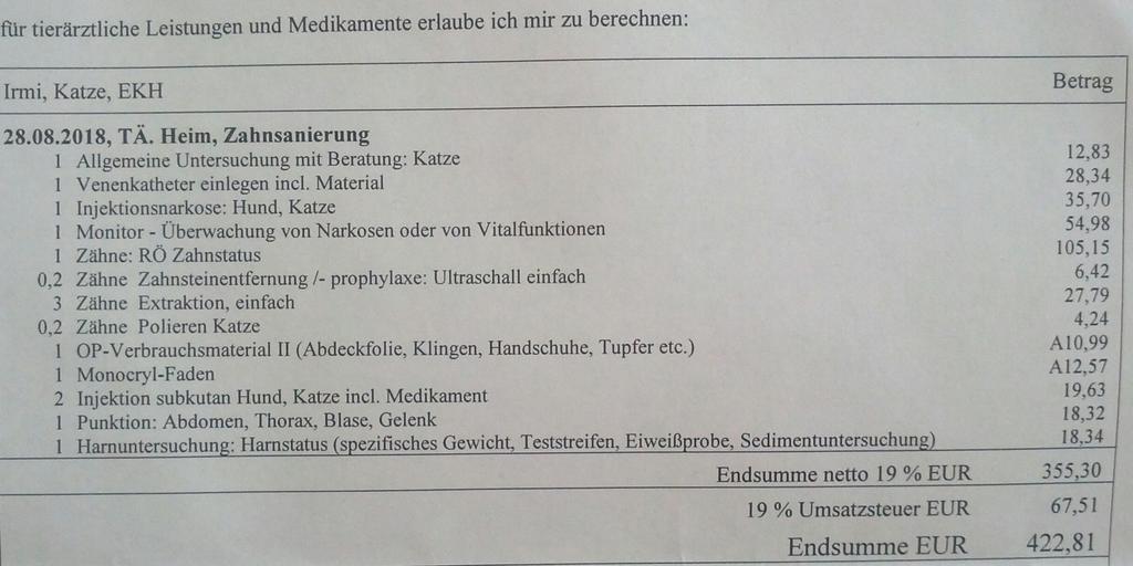 Tierarztkosten, was habt Ihr für was bezahlt! Seite 118 Katzen Forum
