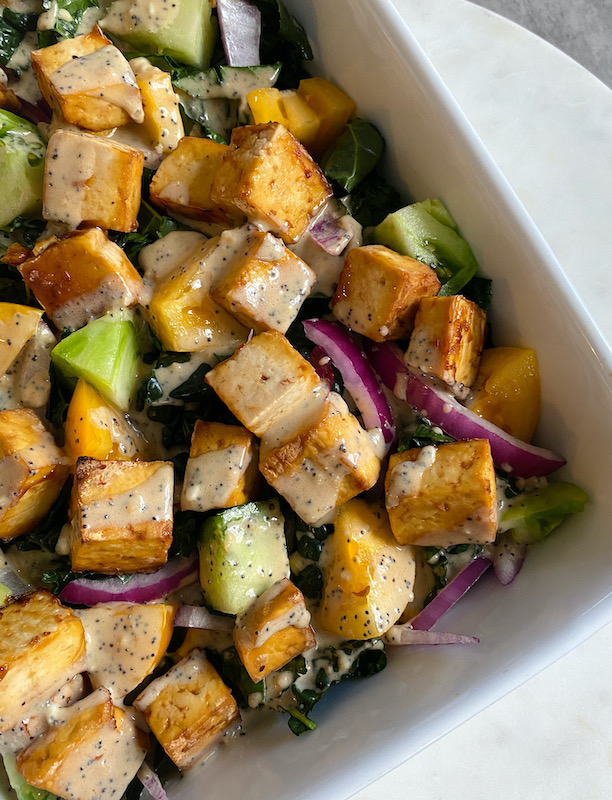Roasted Tofu Kale Salad with Lemon Poppyseed Dressing Upbeet & Kaleing It