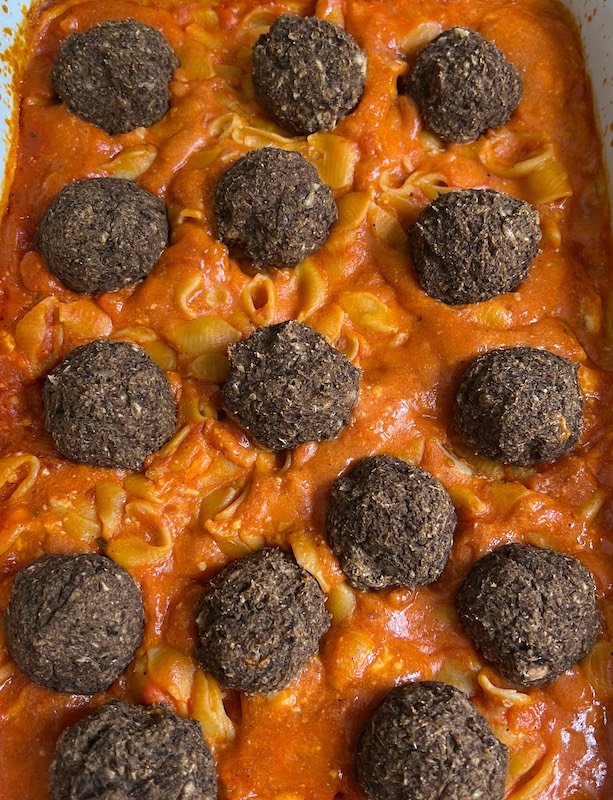 Marinara Pasta Bake with Vegan Meatballs Upbeet & Kaleing It