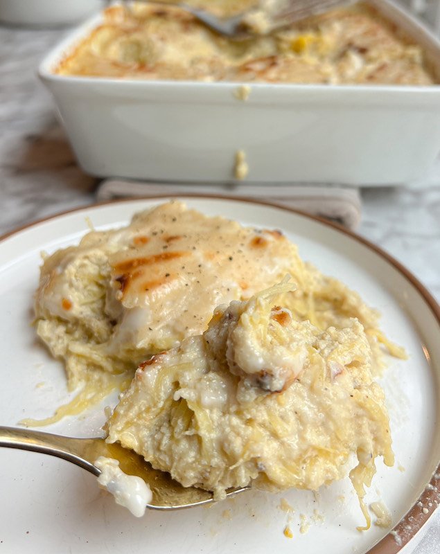 Lower Carb Cacio e Pepe Spaghetti Squash Bake Upbeet & Kaleing It