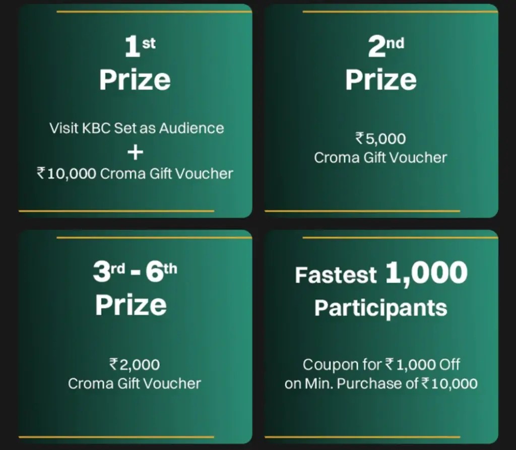 Croma KBC Quick 5 Quiz Answers Play & Win Croma Vouchers