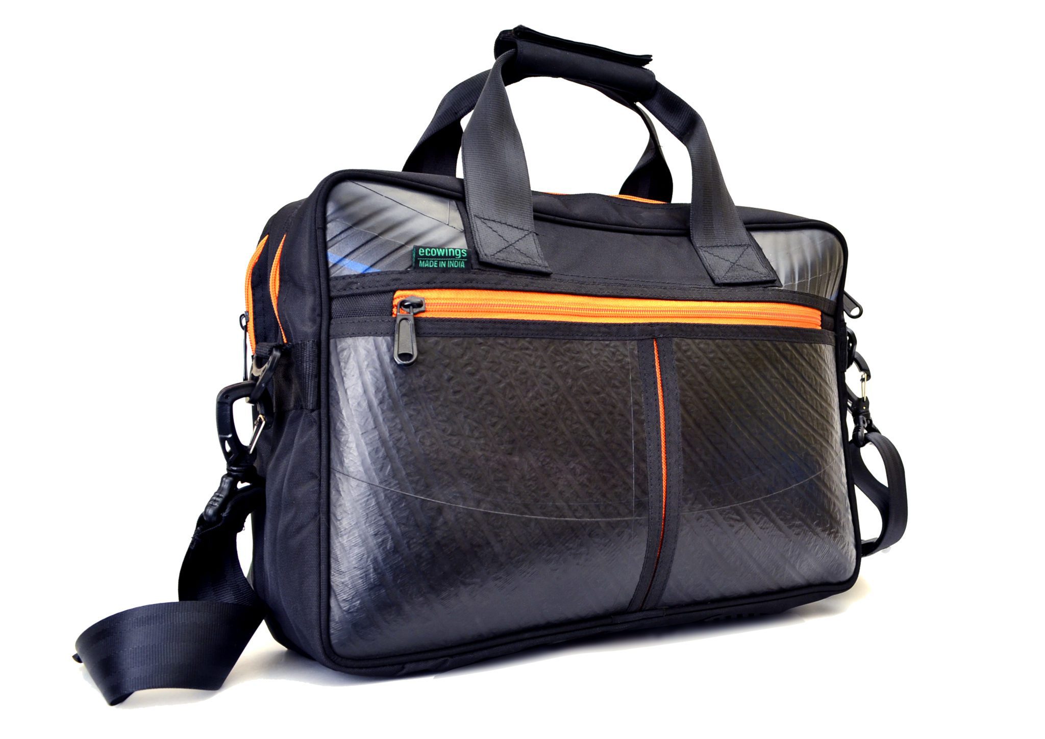 Vegan leather laptop bag Orange Zip Upcycle That