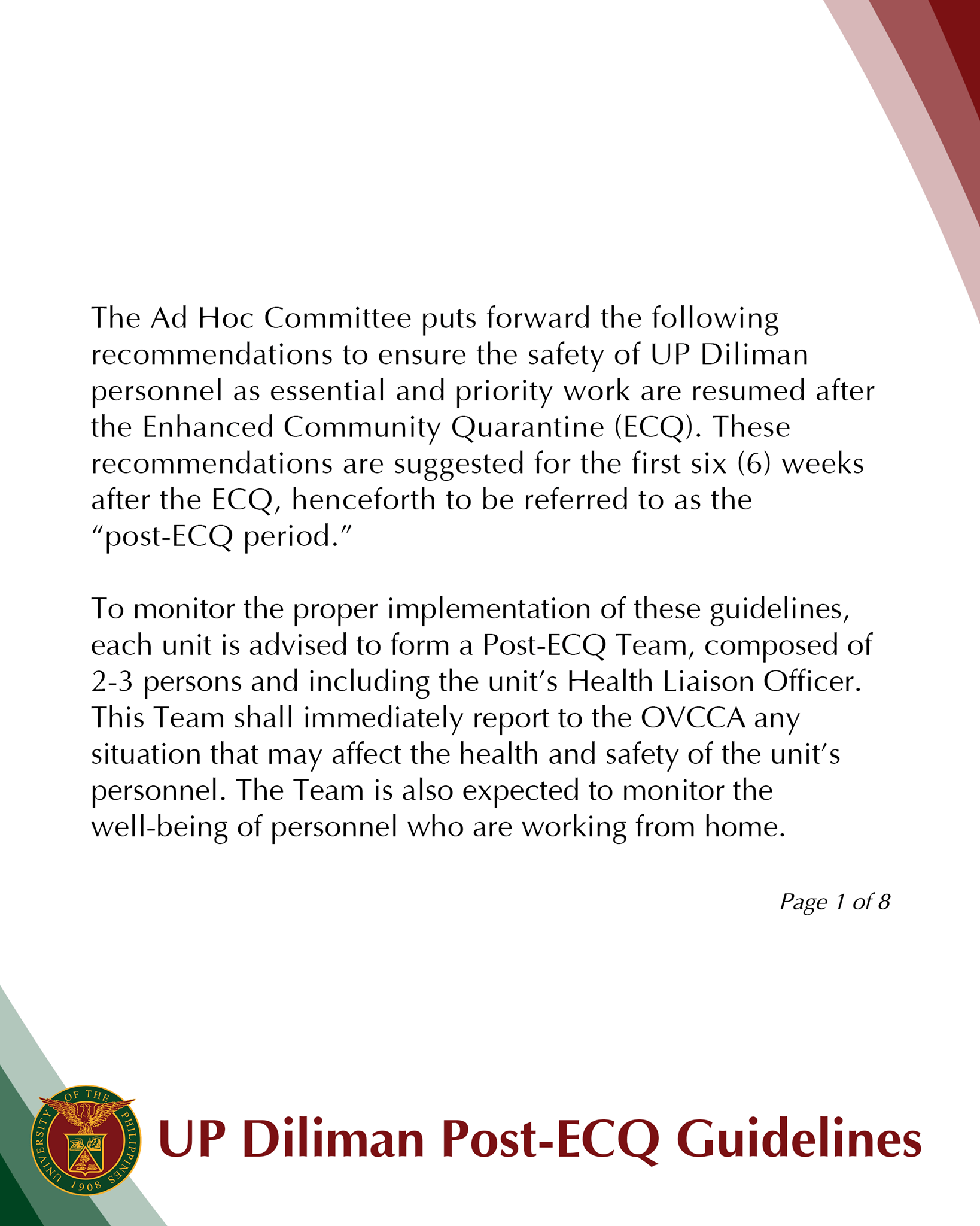 The guidelines will be implemented in metro manila, central luzon (except aurora) malacañang on thursday released the guidelines for areas under enhanced community quarantine starting may 1. University of the Philippines Diliman