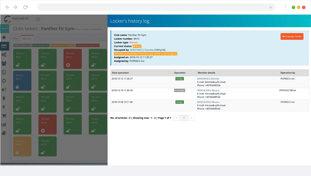 Sistem de administrare pentru dulapuri de vestiar in salile de fitness