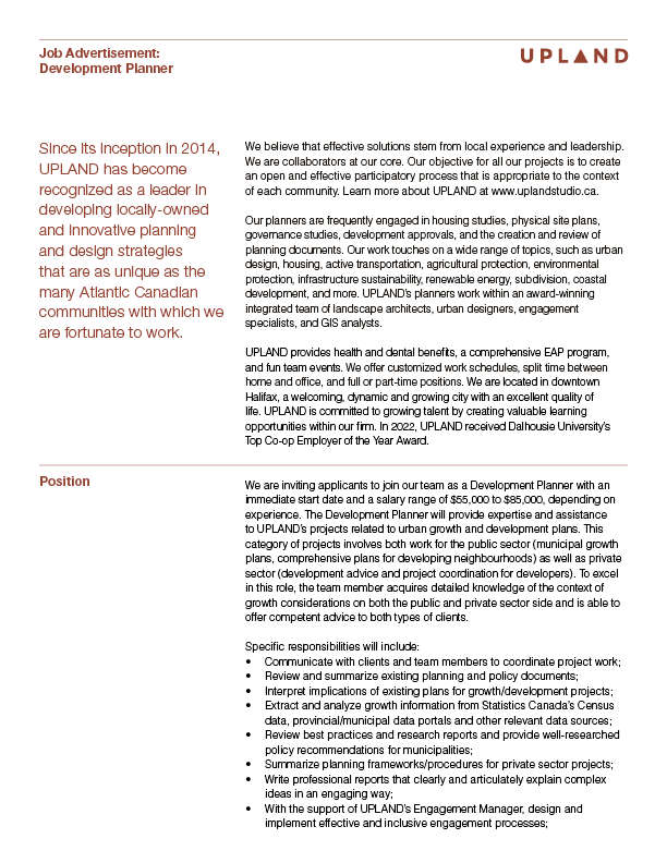 Development Planner Upland Planning + Design Studio