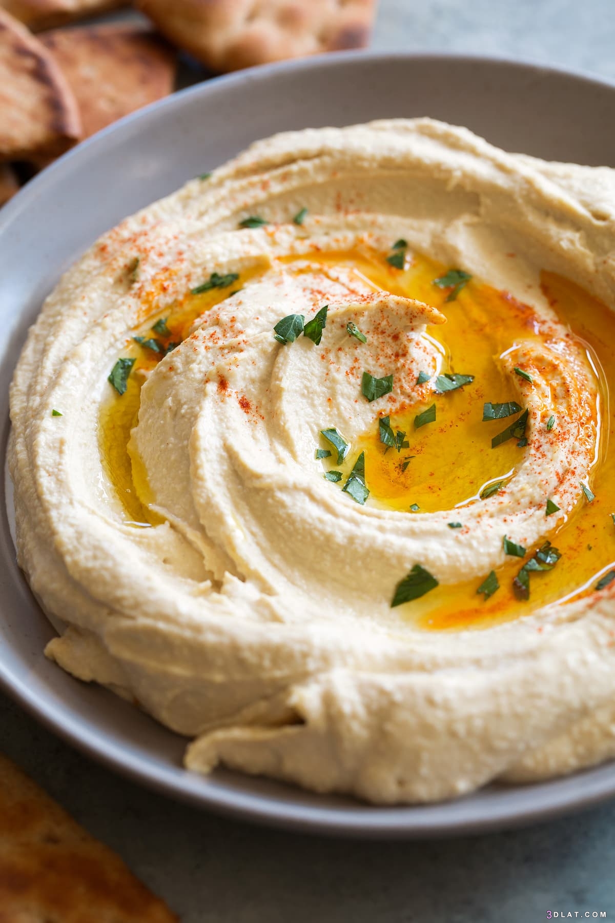 Hummus is a creamy puree of chickpeas and tahini (sesame seed paste