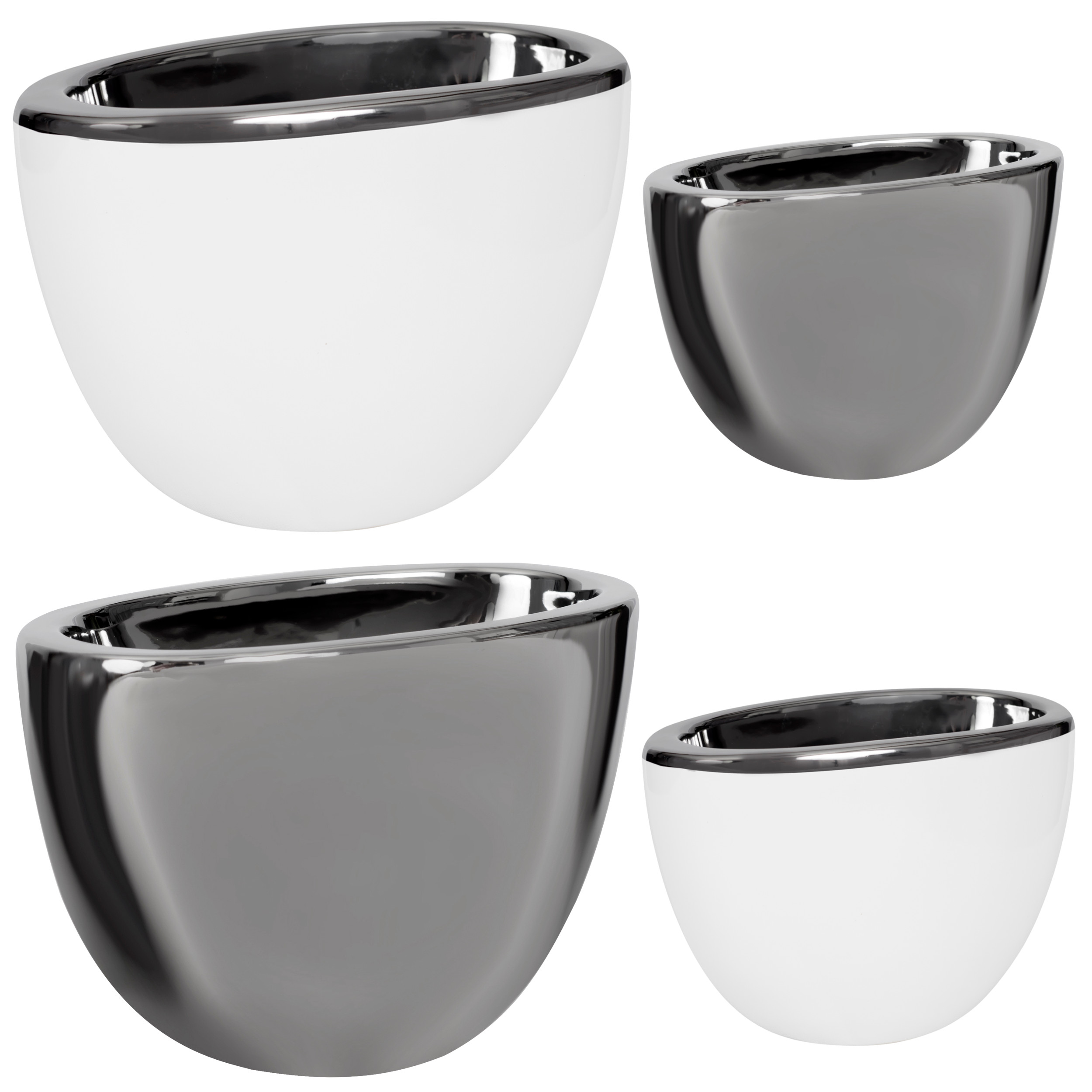 Keramik Übertopf weiss silber glanz Modern Dekoration Dekovase Moon