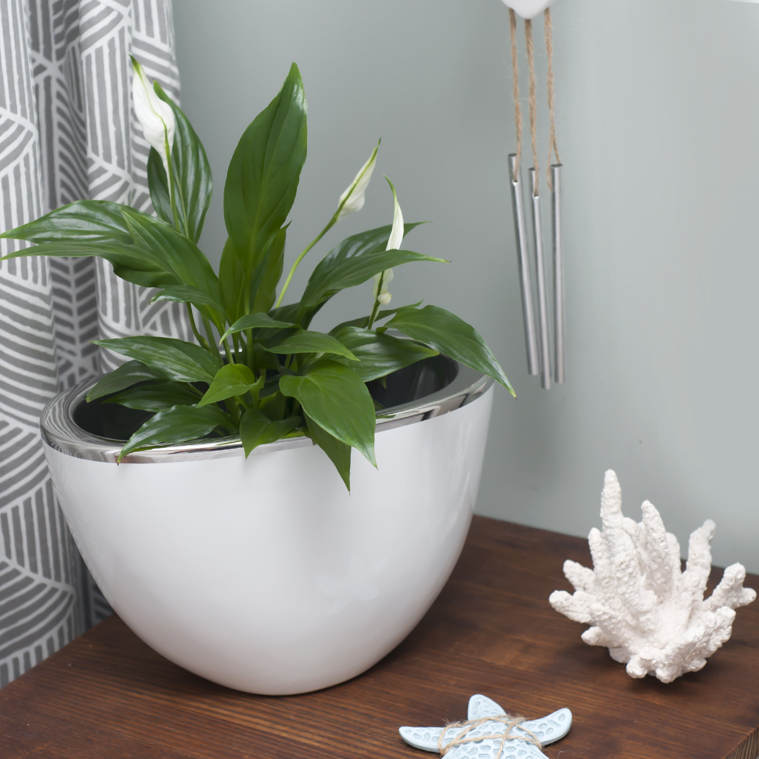 Keramik Übertopf H 18 cm weiss silber glanz Modern Dekovase Kakteen