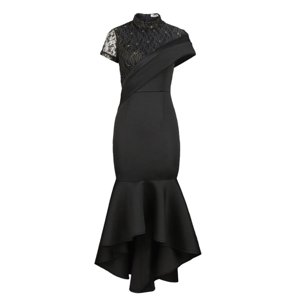 Cheap Black Dress Lace Patchwork Elegant for Women Party Sheer Sleeves