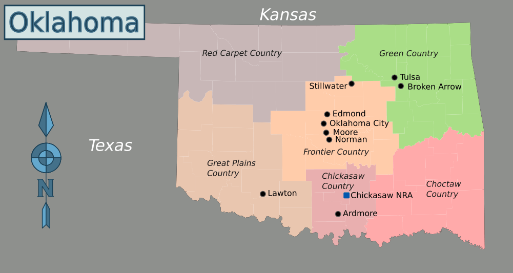 Oklahoma Color Coded Map