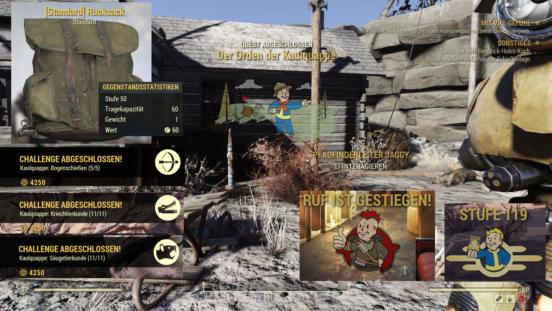 Lauern Waffenkammer Siesta fallout 76 rucksack tragekapazität