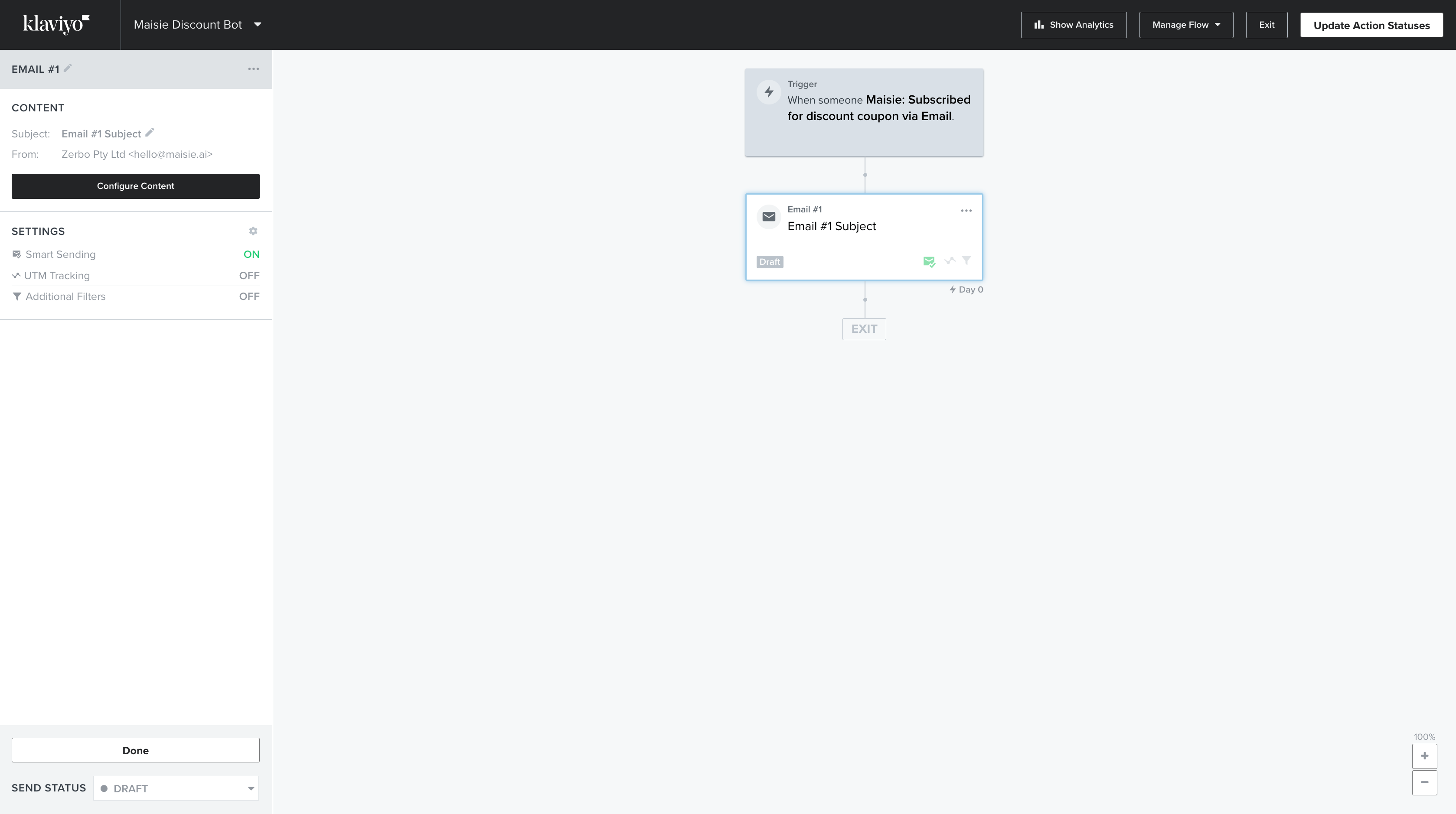 Create a Klaviyo Flow with Discount Coupon ChatBot Maisie AI