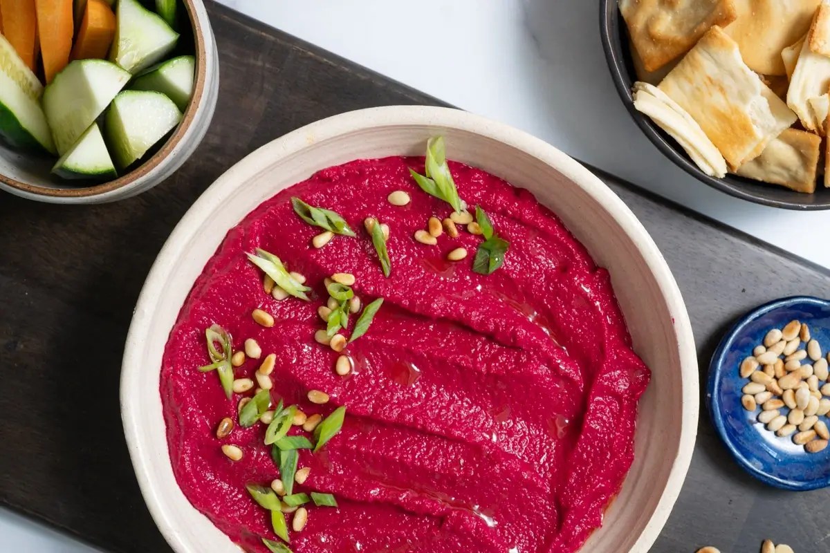 Creamy Roasted Beet Hummus (Without Tahini)