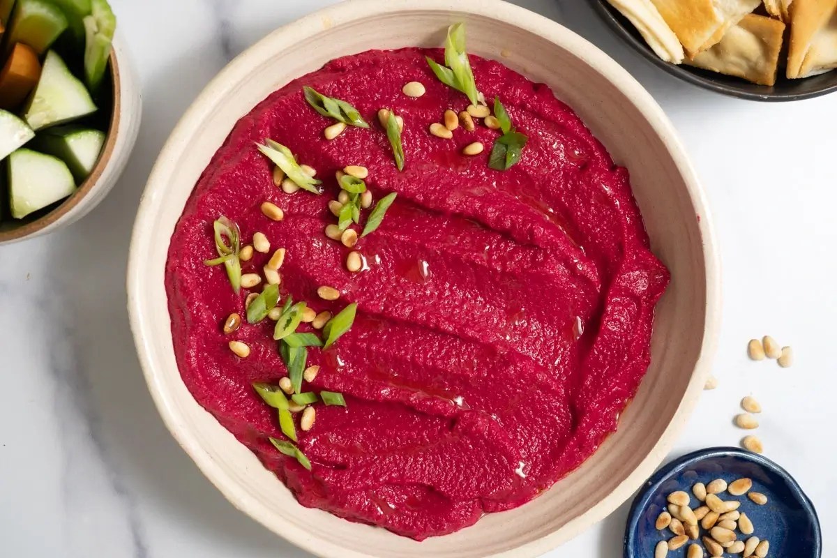 Creamy Roasted Beet Hummus (Without Tahini)