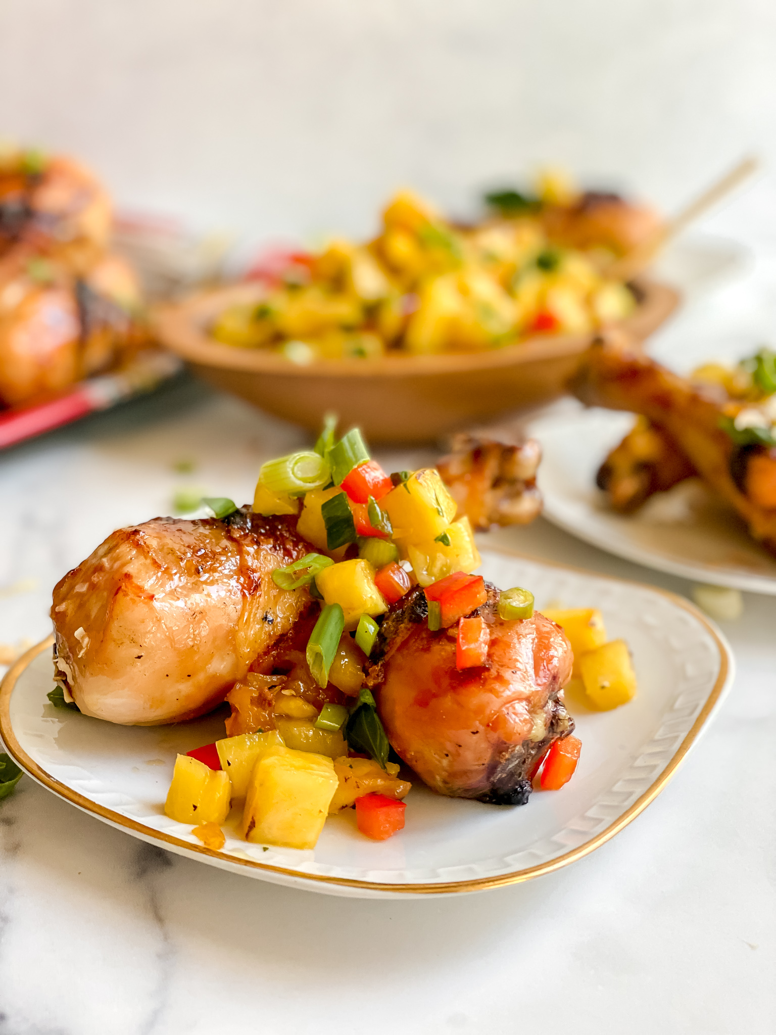 Pineapple Rum Glazed Drumsticks With Pineapple Salsa