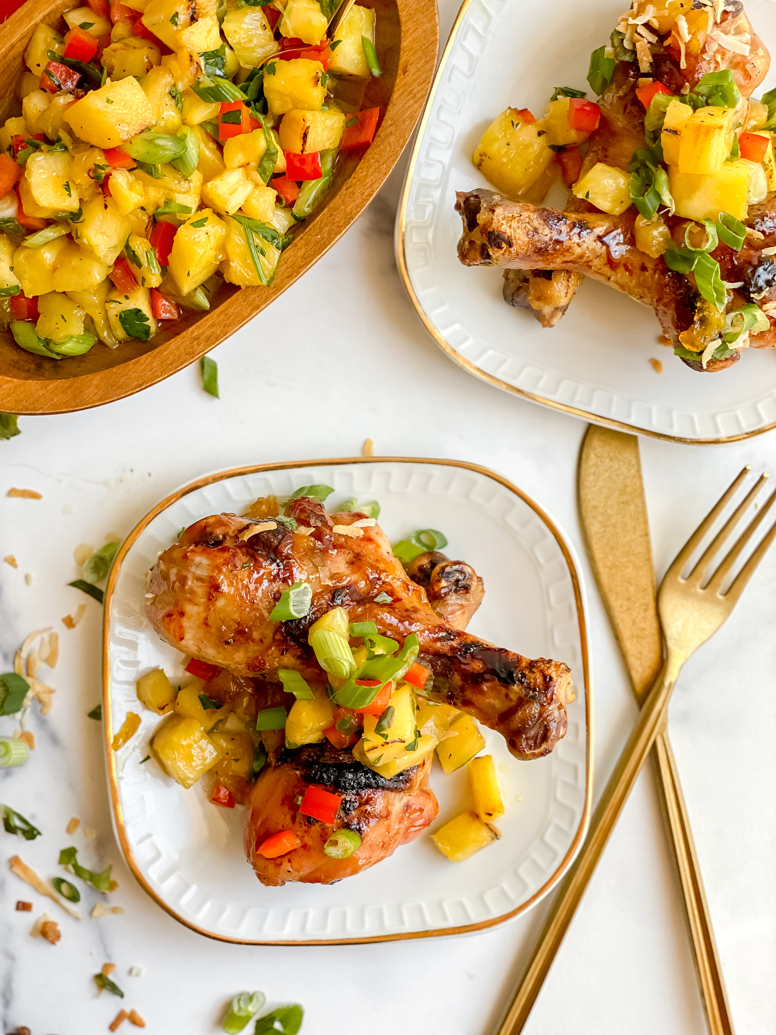 Pineapple Rum Glazed Drumsticks With Pineapple Salsa