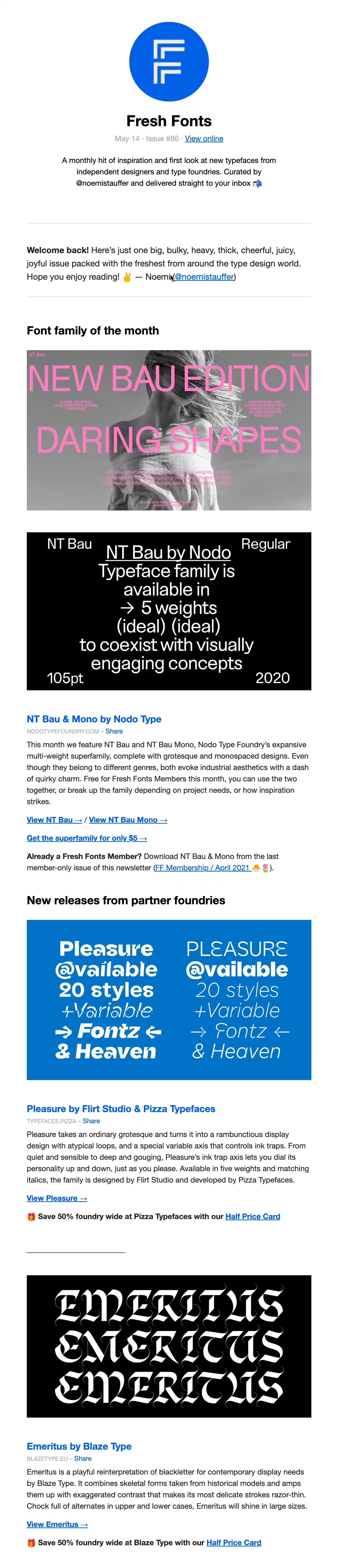 Fresh Fonts newsletter example Emailspiration