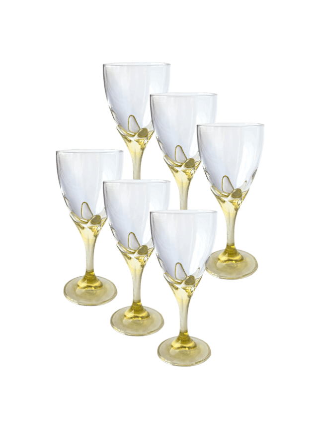 Mendera 6 x yellow flower wine glasses 80s