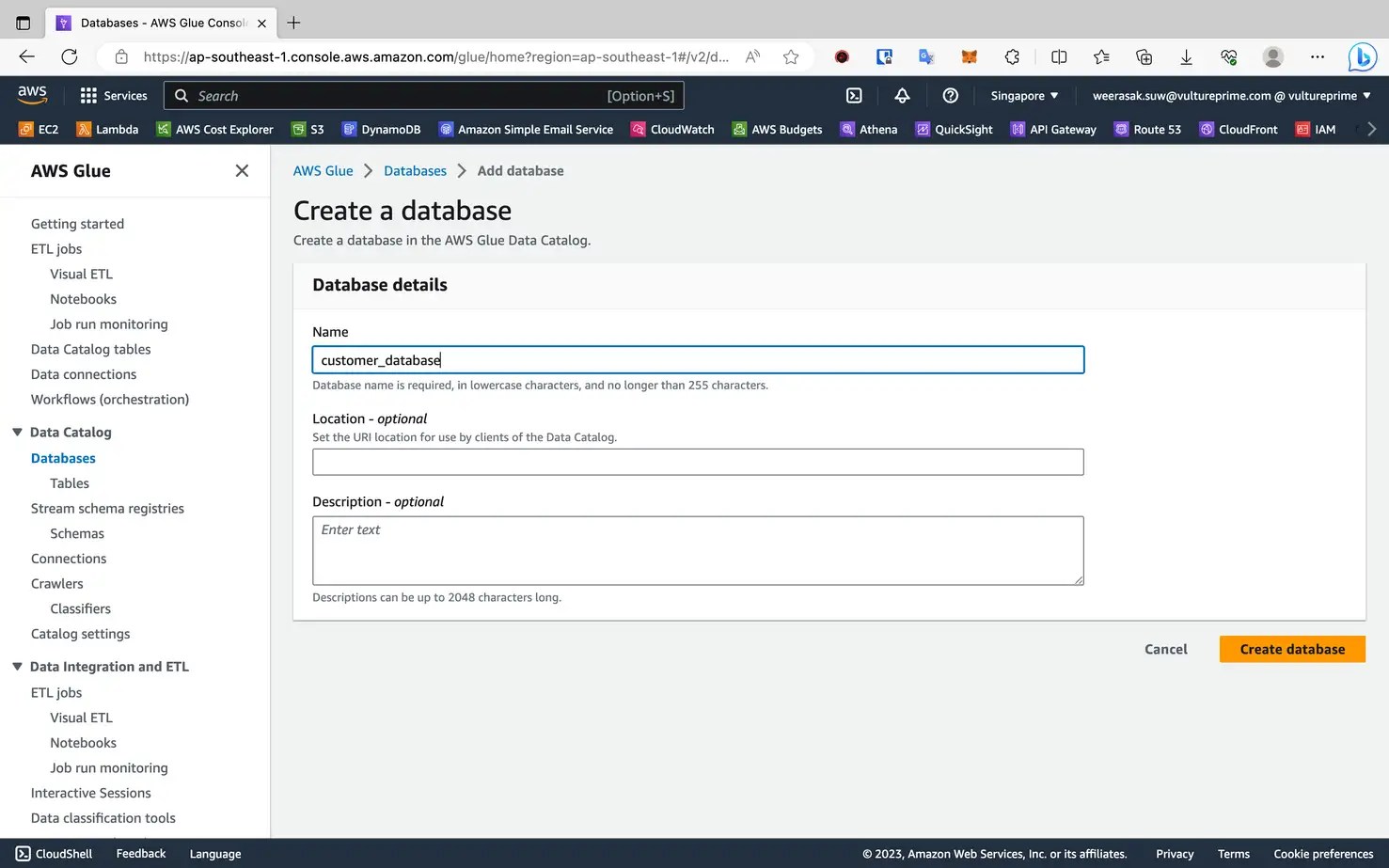 สร้่าง Database สำหรับ Glue catalog