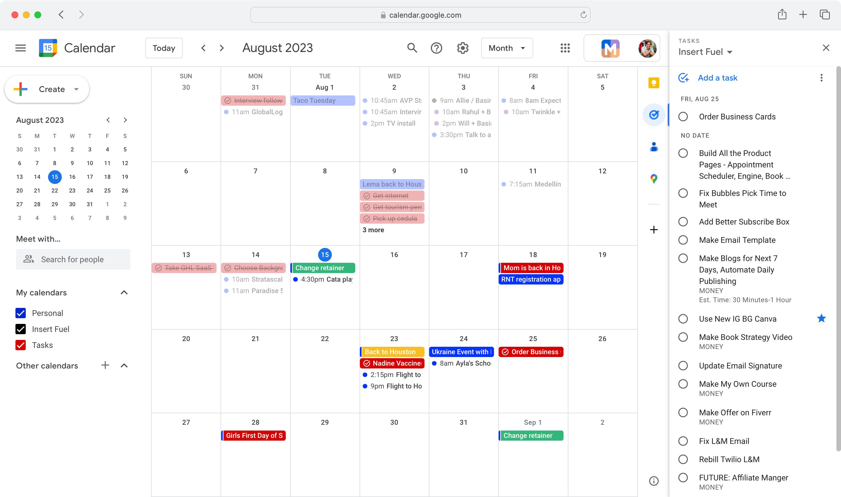 Google Calendar Insert Fuel Integration