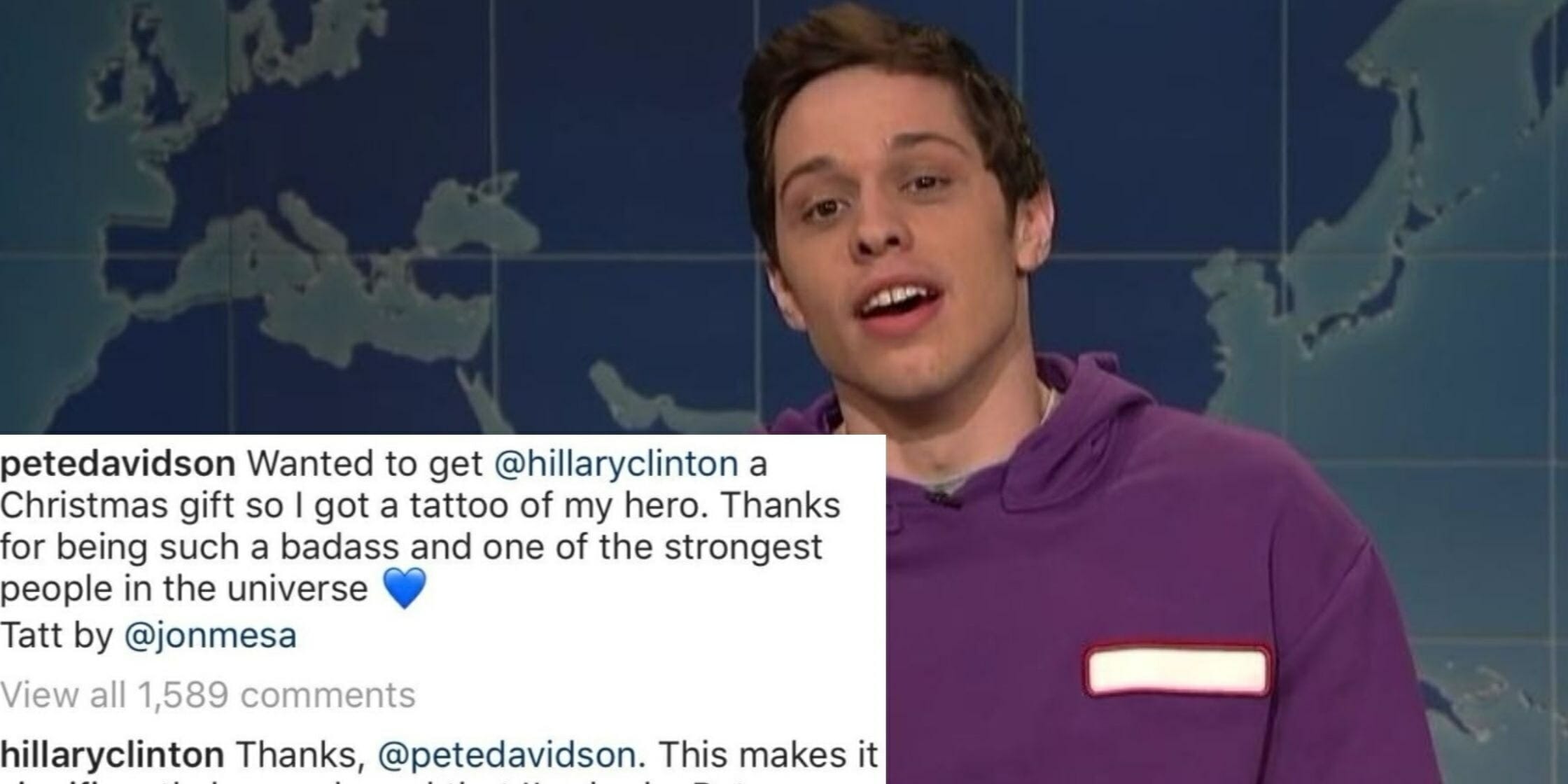 ‘SNL’s Pete Davidson Gets Hillary Clinton Tattoo—and She Was Delighted