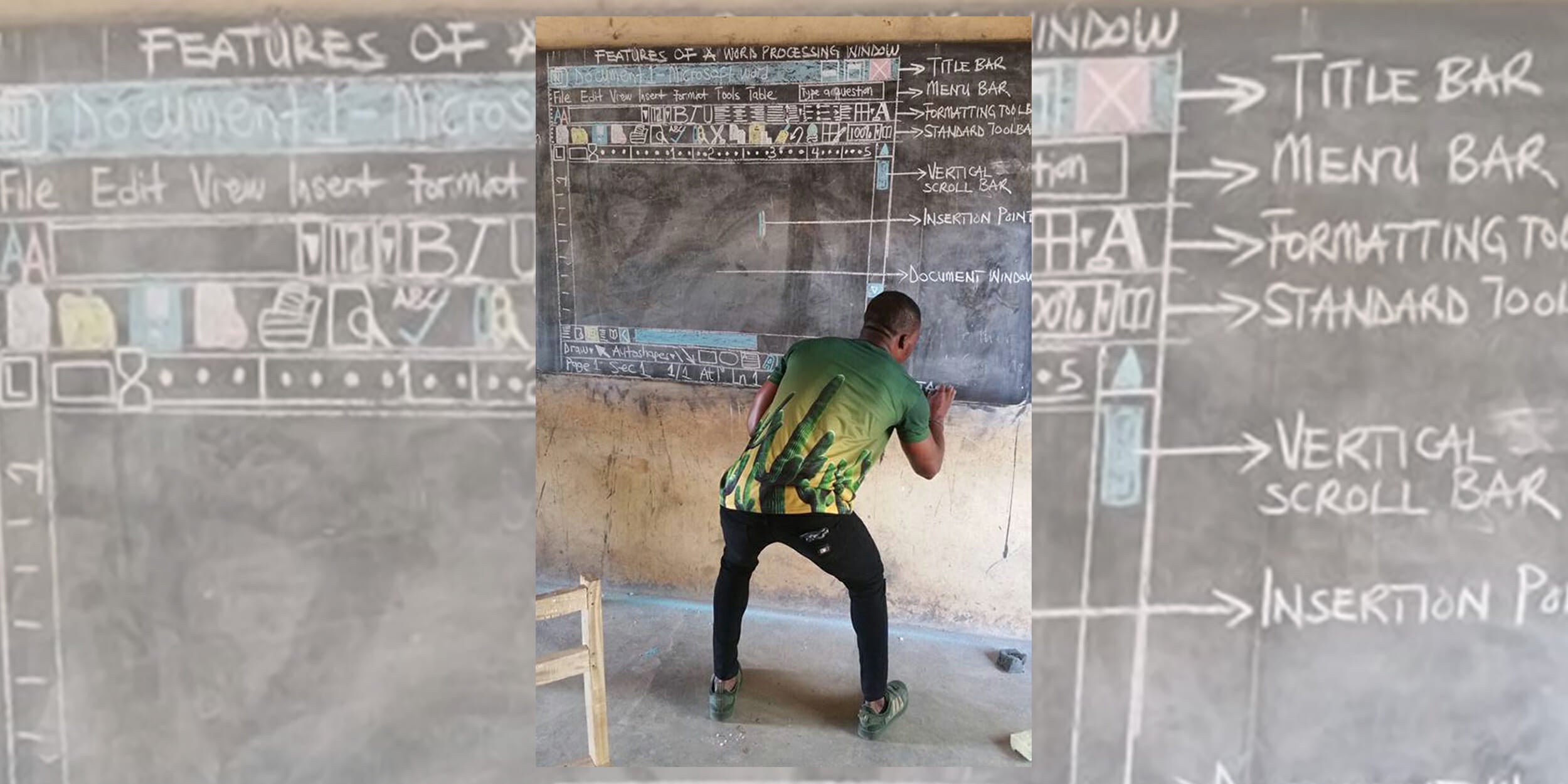 A Teacher in Ghana Goes Viral for Teaching Microsoft Word on a Chalkboard