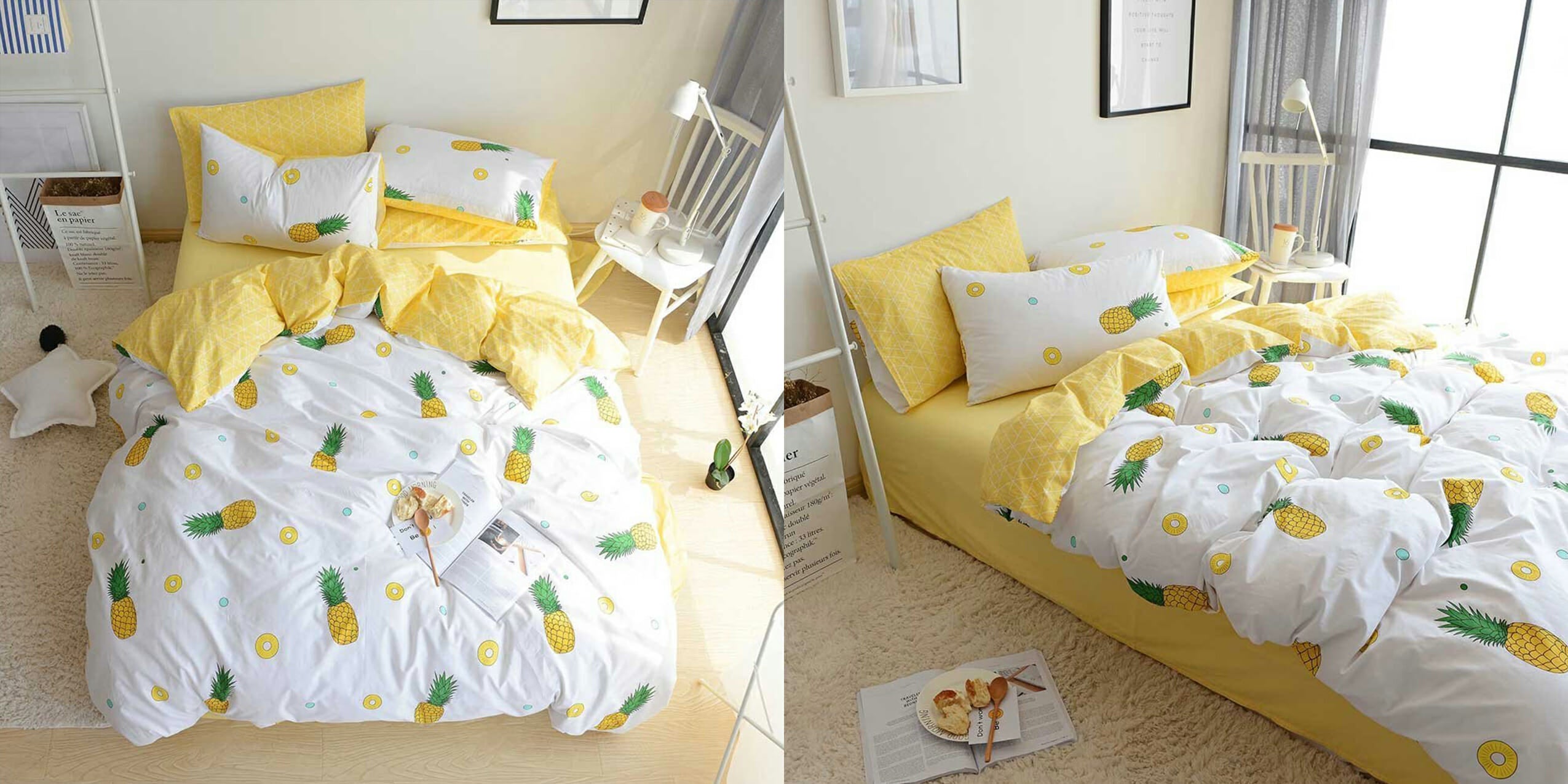 This pineapple bedding adds a smack of the tropics to your bedroom