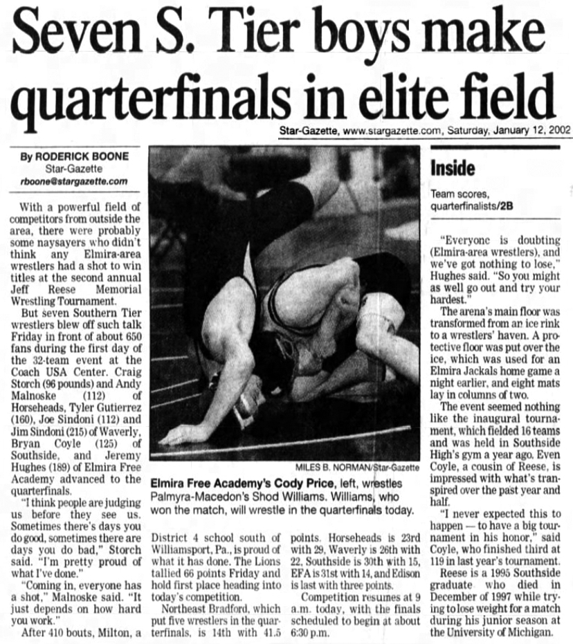 2nd Annual Jeff Reese Memorial Wrestling Tournament