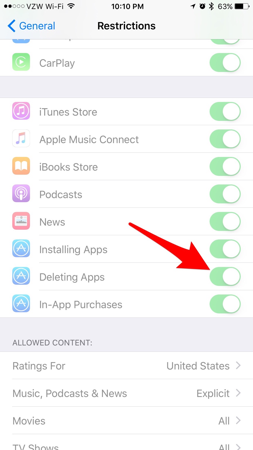 My apps don't have the x on them when I try to delete them? iPhone