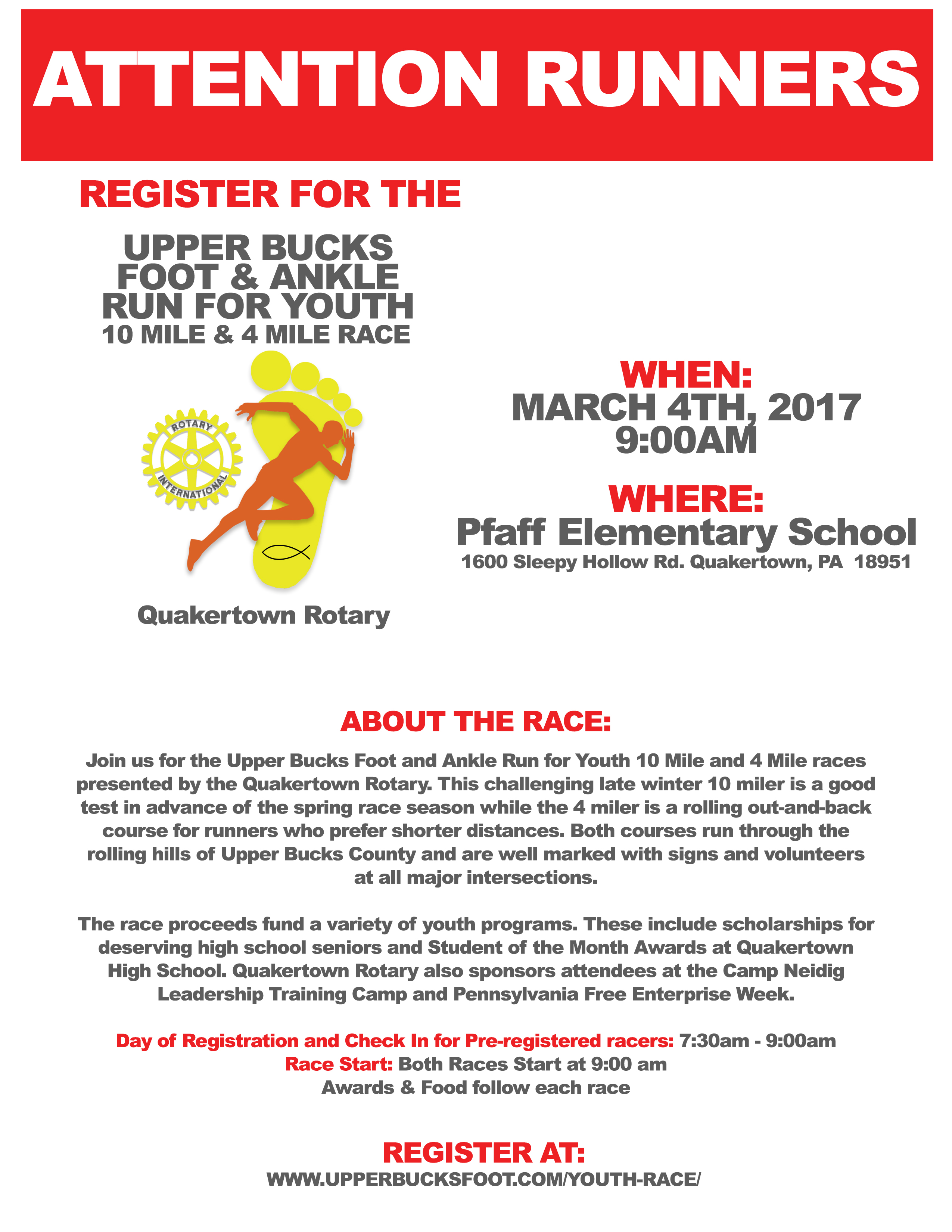 Upper Bucks Foot and Ankle Run for Youth Race Quakertown Rotary