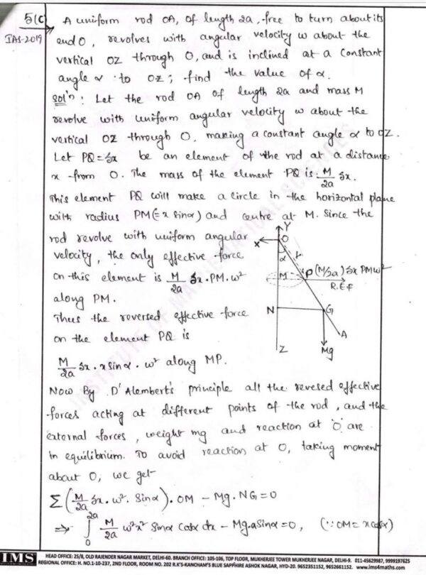 IMS Maths Optional MECHANICS & FLUID DYNAMICS Previous Year Paper with