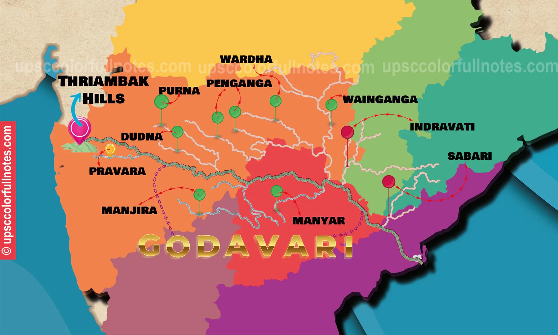 Master Complete Godavari River Map | Godavari Tributaries [2023] - UPSC